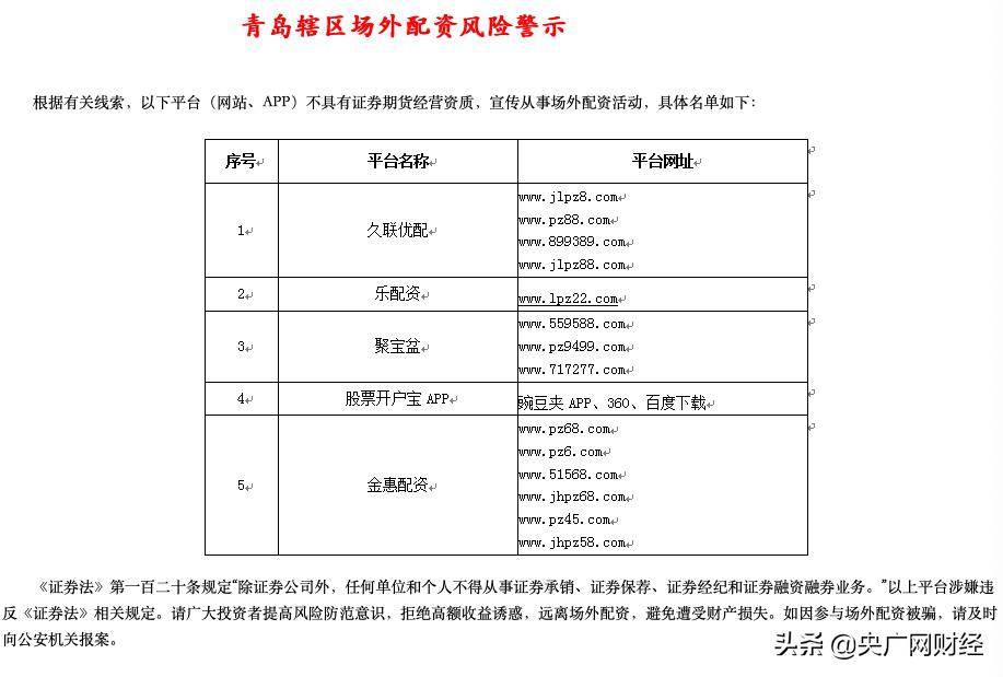 多地证监局发布场外配资风险警示，公布机构黑名单